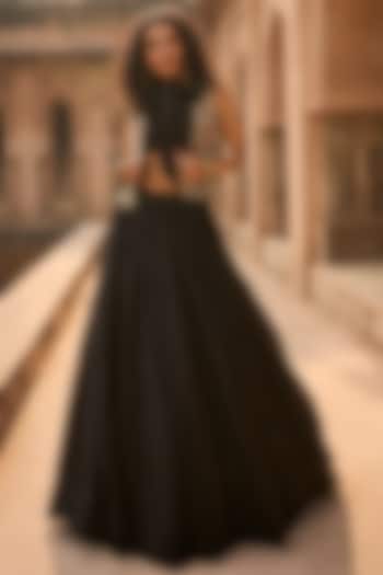 Black Organza & Net Floral Printed Skirt Set by Bhumika Sharma at Pernia's Pop Up Shop