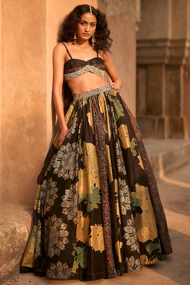 Black Organza Printed Wedding Lehenga Set by Bhumika Sharma at Pernia's Pop Up Shop