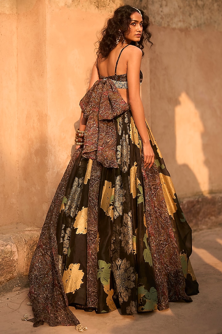 Black Organza Printed Wedding Lehenga Set by Bhumika Sharma at Pernia's Pop Up Shop