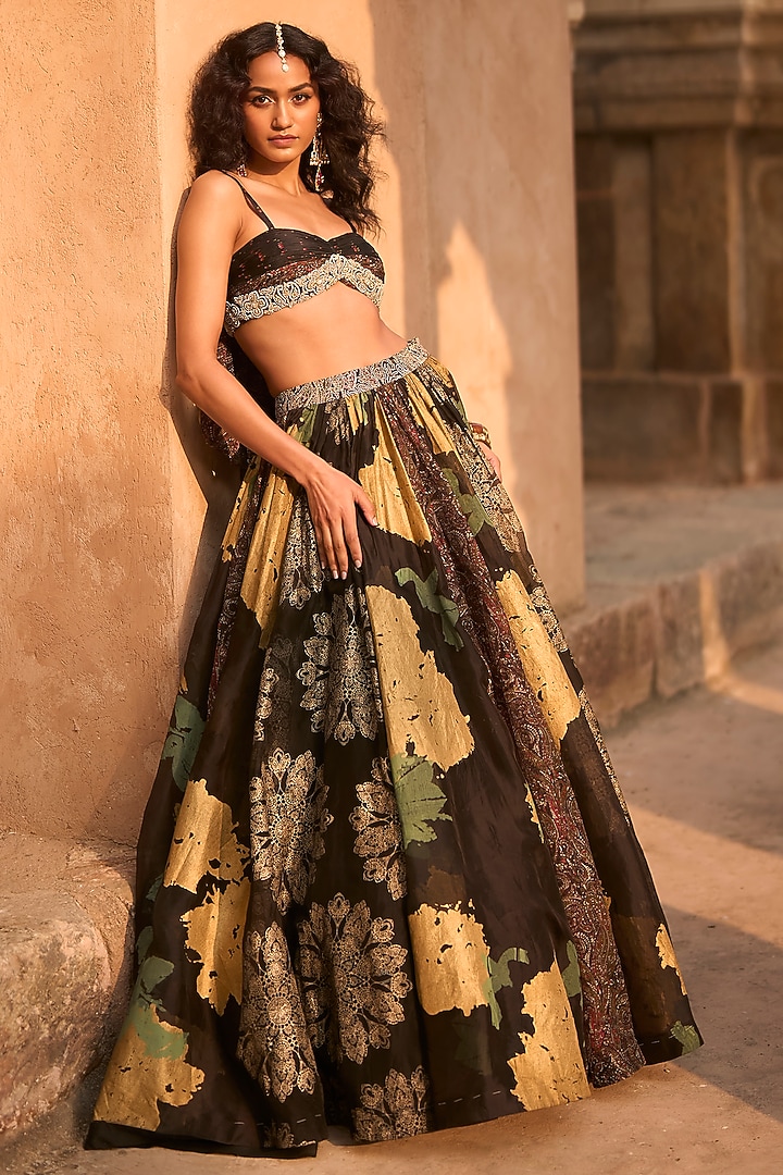 Black Organza Printed Wedding Lehenga Set by Bhumika Sharma at Pernia's Pop Up Shop