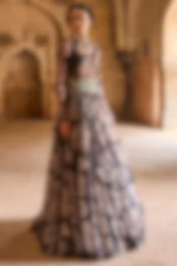 Black Organza Floral Printed Bridal Anarkali by Bhumika Sharma at Pernia's Pop Up Shop