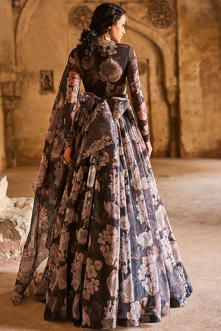 Black Organza Floral Printed Bridal Anarkali by Bhumika Sharma at Pernia's Pop Up Shop