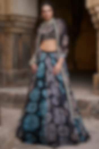 Black Organza Floral Printed Skirt Set by Bhumika Sharma at Pernia's Pop Up Shop