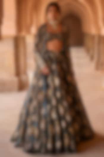 Black Organza Floral Printed Skirt Set by Bhumika Sharma at Pernia's Pop Up Shop