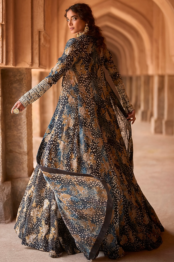 Black Organza Floral Printed Skirt Set by Bhumika Sharma at Pernia's Pop Up Shop