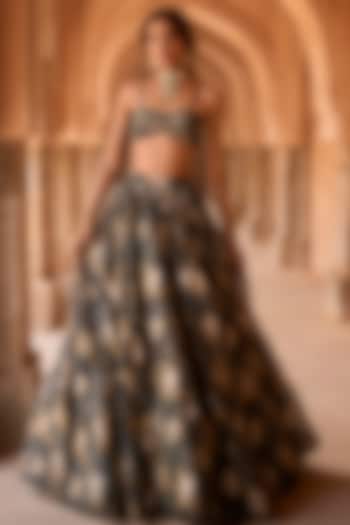 Black Organza Floral Printed Skirt Set by Bhumika Sharma at Pernia's Pop Up Shop