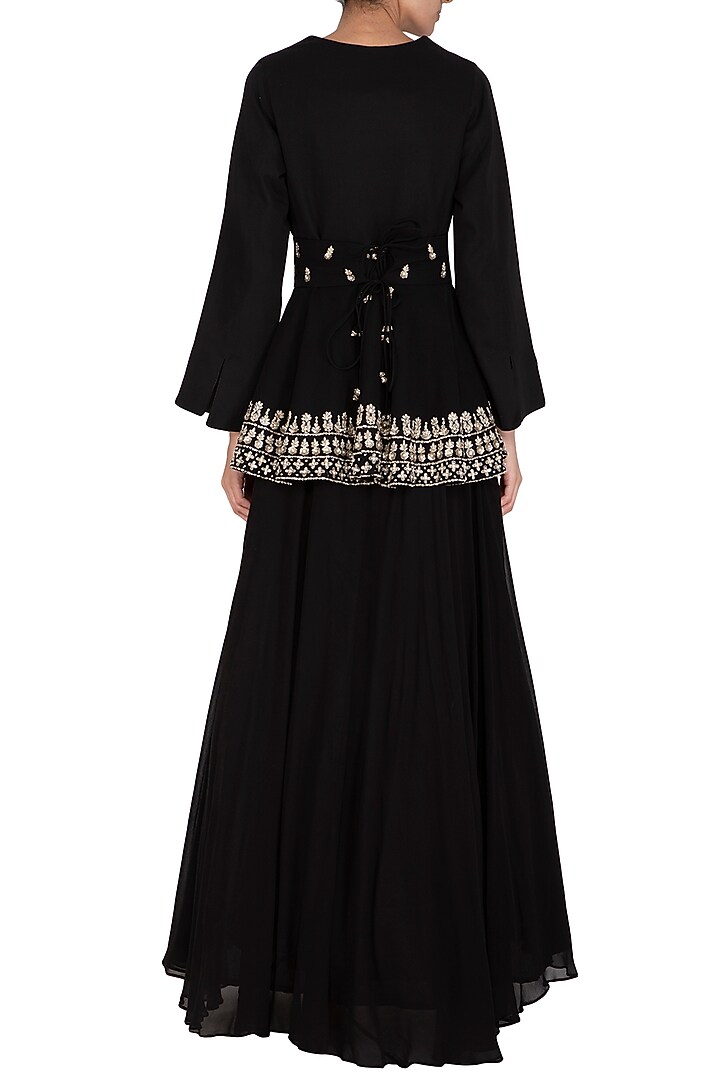 Black Embroidered Wedding Anarkali With Jacket & Belt by Bhumika Sharma at Pernia's Pop Up Shop