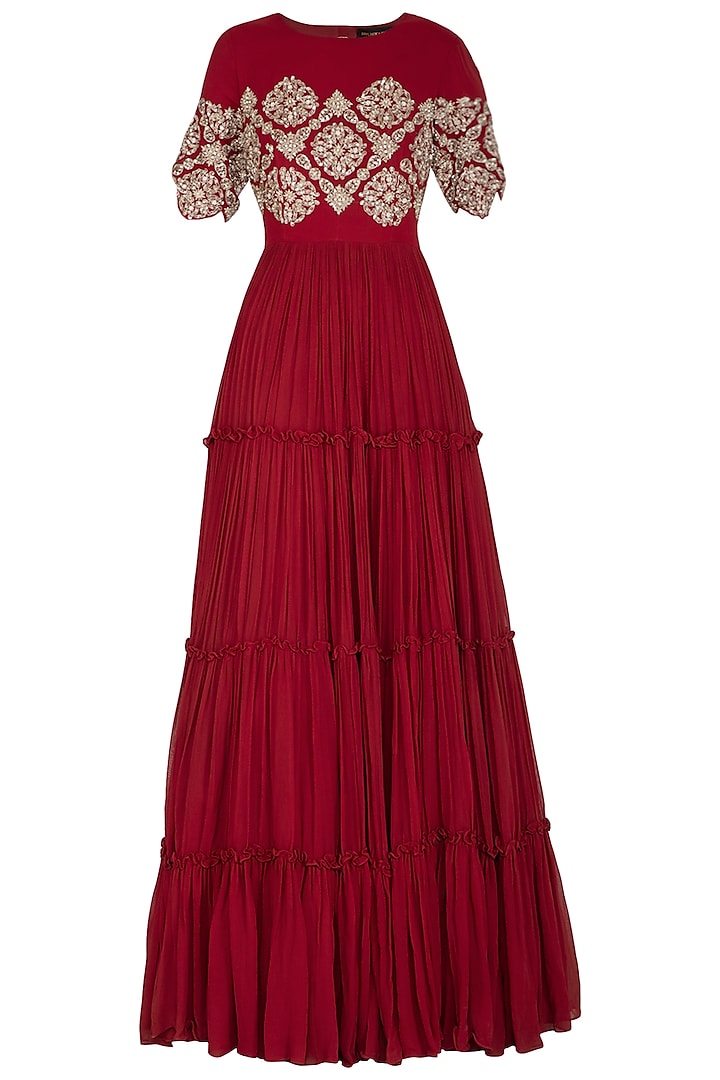 Red Embroidered Anarkali With Dupatta by Bhumika Sharma