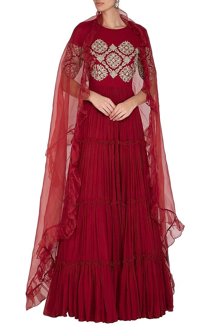 Red Embroidered Wedding Anarkali With Dupatta by Bhumika Sharma at Pernia's Pop Up Shop