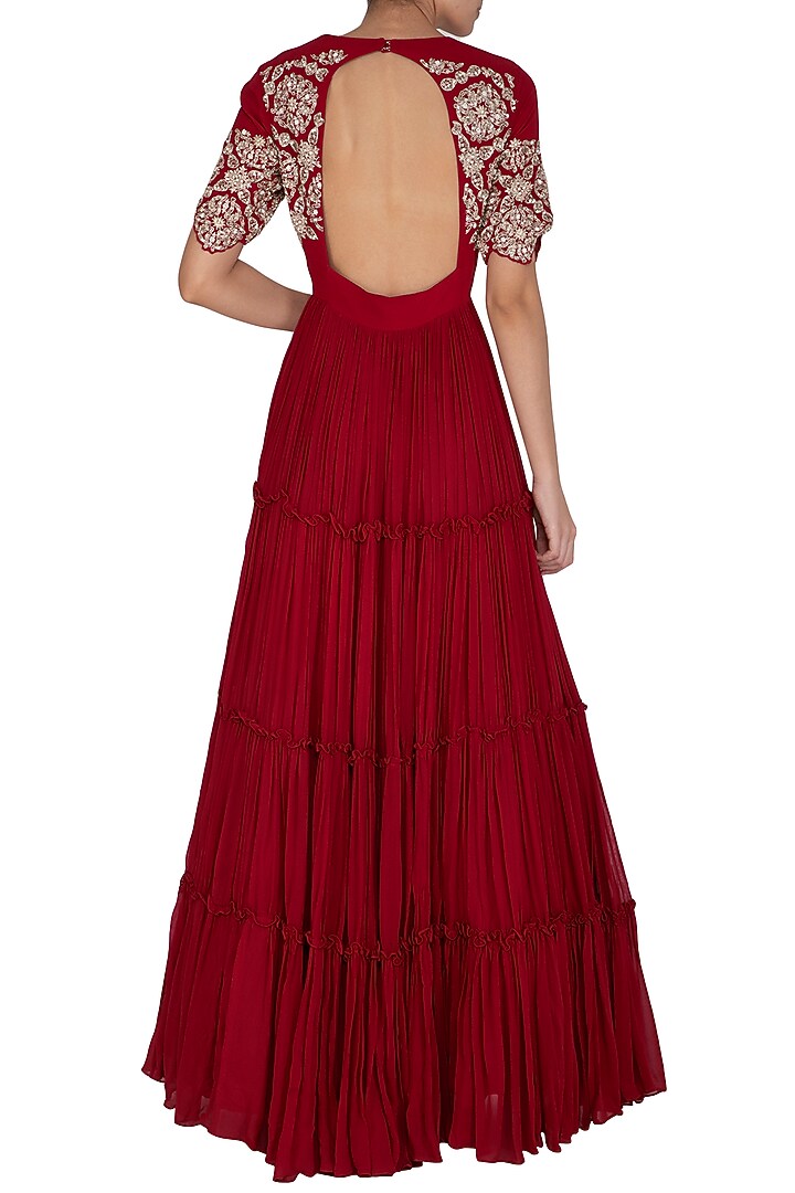 Red Embroidered Wedding Anarkali With Dupatta by Bhumika Sharma at Pernia's Pop Up Shop