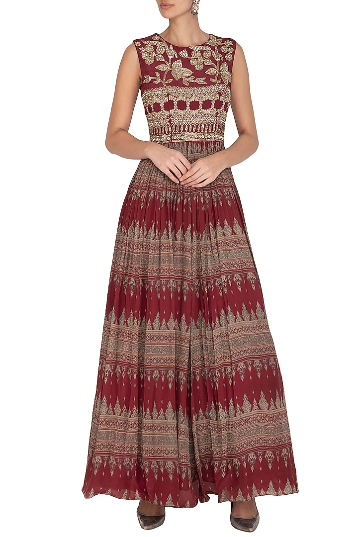 Red Embroidered & Printed Wedding Anarkali by Bhumika Sharma at Pernia's Pop Up Shop
