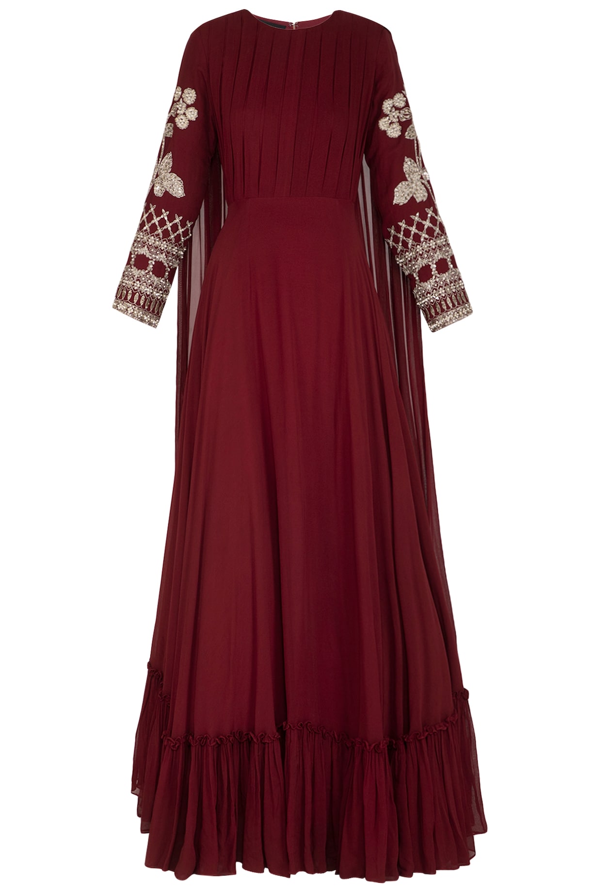 Wine Maroon Heavy Embroidered Anarkali Gown Set with Dupatta