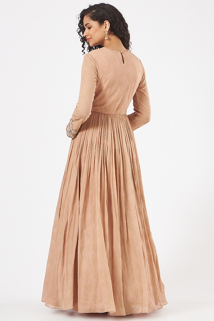 Nude Banarasi Printed Wedding Anarkali Set by Bhumika Sharma at Pernia's Pop Up Shop