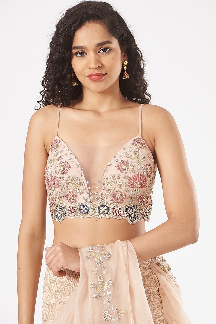 Champagne Banarasi Printed Reception Saree Set by Bhumika Sharma at Pernia's Pop Up Shop