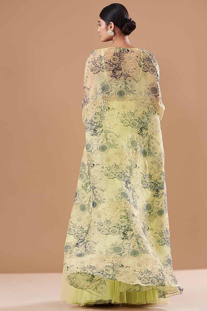 Mint & Blue Organza Printed Jacket Wedding Lehenga Set by Bhumika Sharma at Pernia's Pop Up Shop
