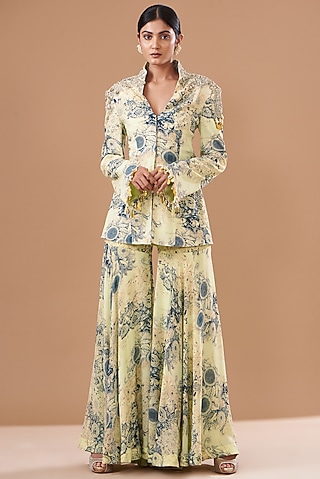 Mint & Blue Georgette Printed Gharara Set by Bhumika Sharma
