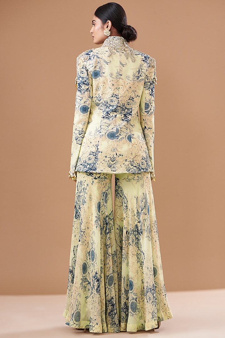 Mint & Blue Georgette Printed Gharara Set by Bhumika Sharma at Pernia's Pop Up Shop