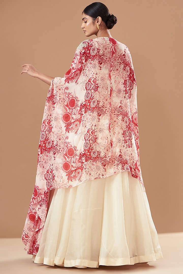 Ivory Organza Printed & Embroidered Jacket Wedding Lehenga Set by Bhumika Sharma at Pernia's Pop Up Shop