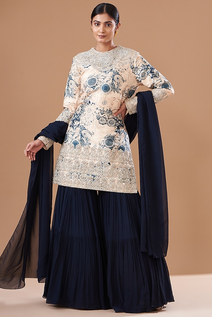 Blue Georgette Sharara Set by Bhumika Sharma at Pernia's Pop Up Shop