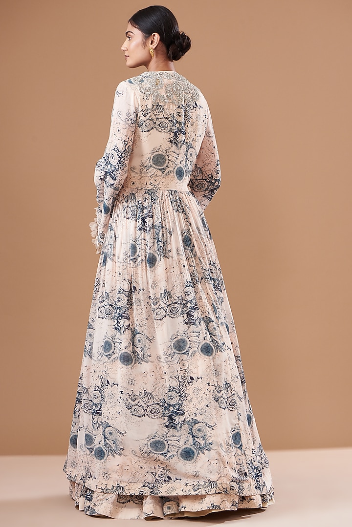 Champagne & Blue Georgette Embroidered Wedding Anarkali Set by Bhumika Sharma at Pernia's Pop Up Shop
