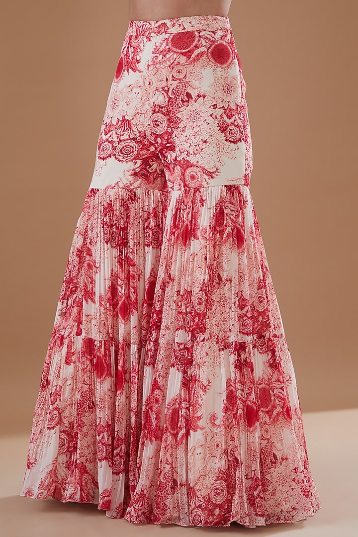 Ivory & Red Georgette Printed Wedding Sharara Set by Bhumika Sharma at Pernia's Pop Up Shop