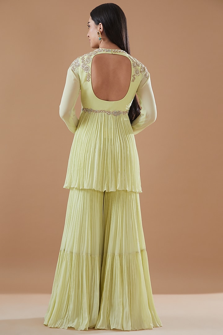 Mint & Blue Georgette Wedding Sharara Set by Bhumika Sharma at Pernia's Pop Up Shop