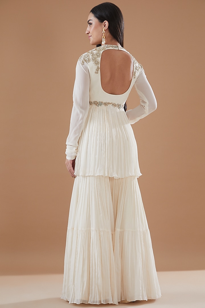 Ivory Georgette Wedding Sharara Set by Bhumika Sharma at Pernia's Pop Up Shop