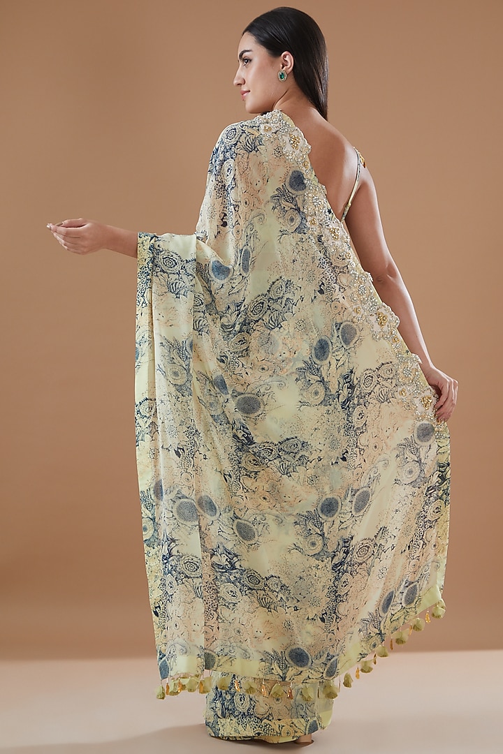 Mint & Blue Georgette Printed Wedding Saree Set by Bhumika Sharma at Pernia's Pop Up Shop