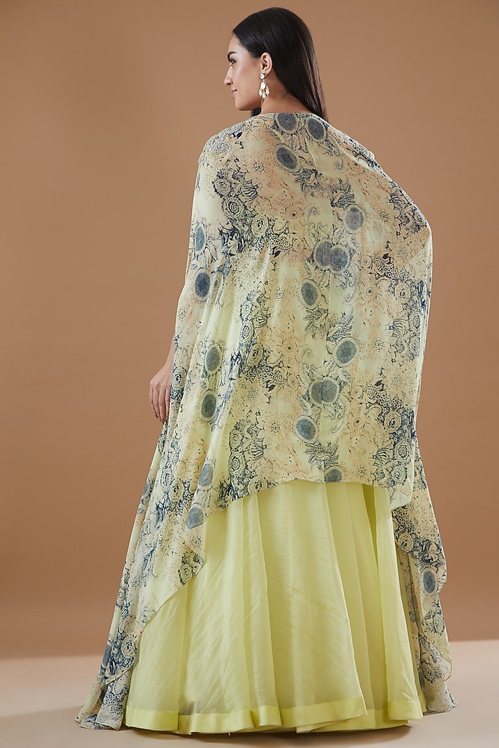 Mint & Blue Organza Printed Jacket Wedding Lehenga Set by Bhumika Sharma at Pernia's Pop Up Shop