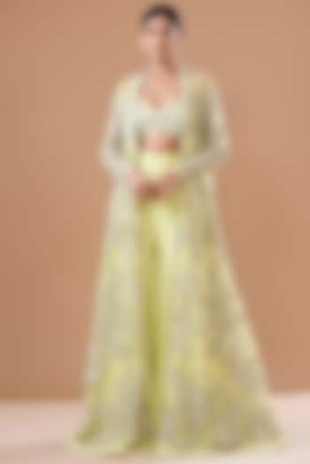 Mint Georgette & Net Embroidered Jacket Set by Bhumika Sharma at Pernia's Pop Up Shop