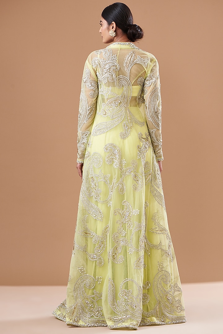 Mint Georgette & Net Embroidered Jacket Set by Bhumika Sharma at Pernia's Pop Up Shop