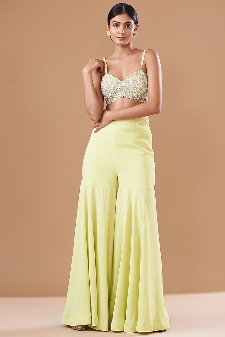 Mint Georgette & Net Embroidered Jacket Set by Bhumika Sharma at Pernia's Pop Up Shop