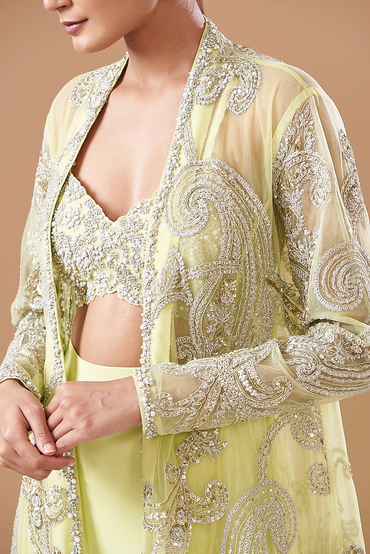 Mint Georgette & Net Embroidered Jacket Set by Bhumika Sharma at Pernia's Pop Up Shop
