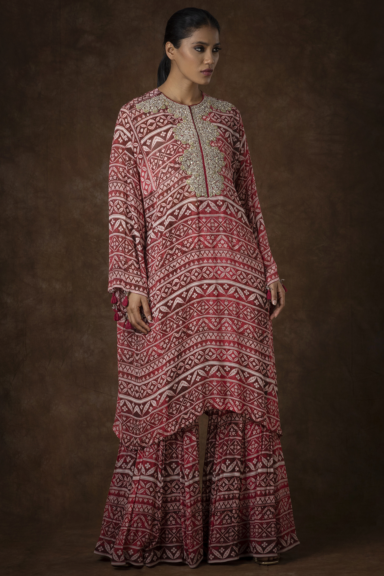 Red Georgette Digital Printed Party Wear Sharara Set by Bhumika Sharma at Pernia's Pop Up Shop