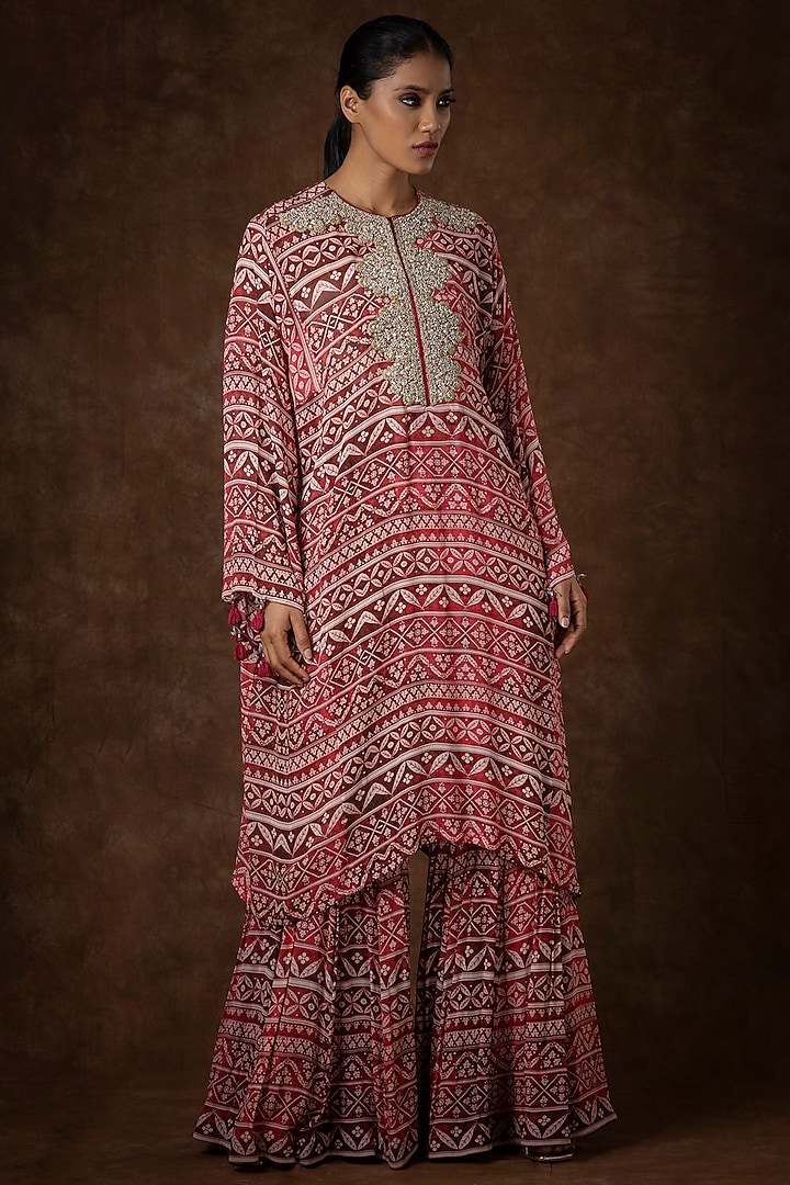 Red Georgette Digital Printed Party Wear Sharara Set by Bhumika Sharma at Pernia's Pop Up Shop