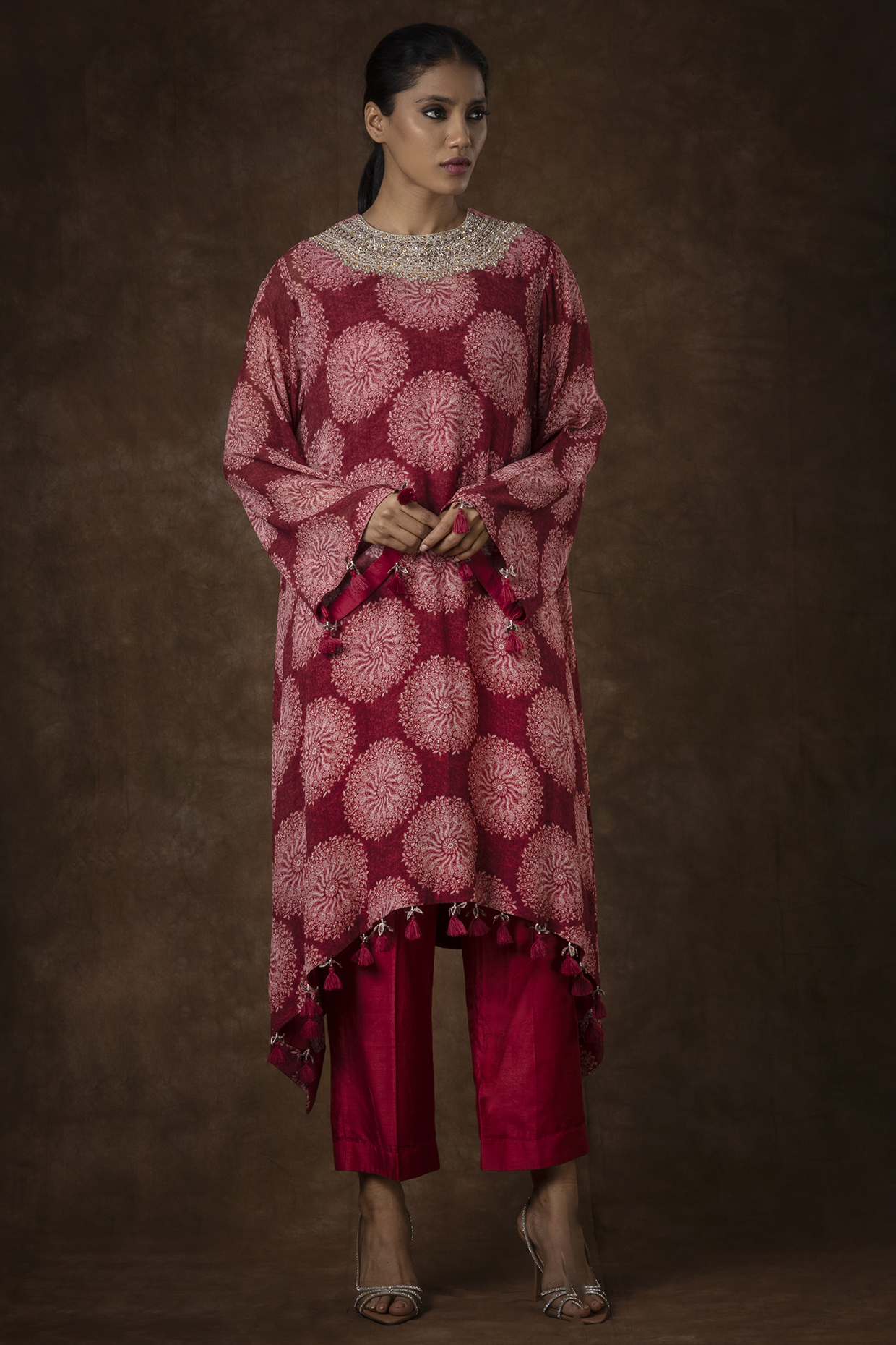 Red Georgette Digital Printed & Embroidered Symmetric Kurta Set by Bhumika Sharma at Pernia's Pop Up Shop