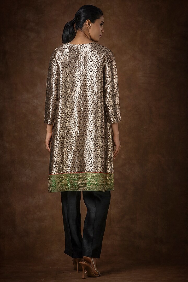 Black Brocade Patchwork Kurta Set by Bhumika Sharma at Pernia's Pop Up Shop