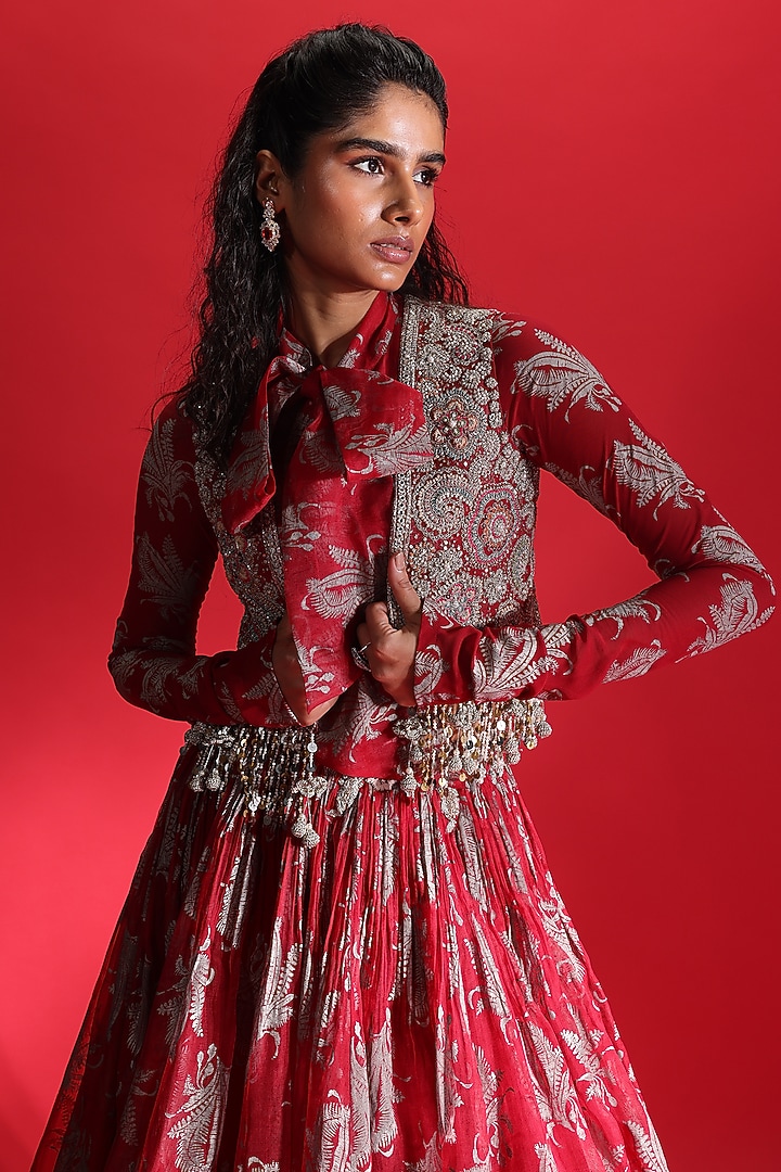 Red Georgette Embroidered Skirt Set by Bhumika Sharma at Pernia's Pop Up Shop