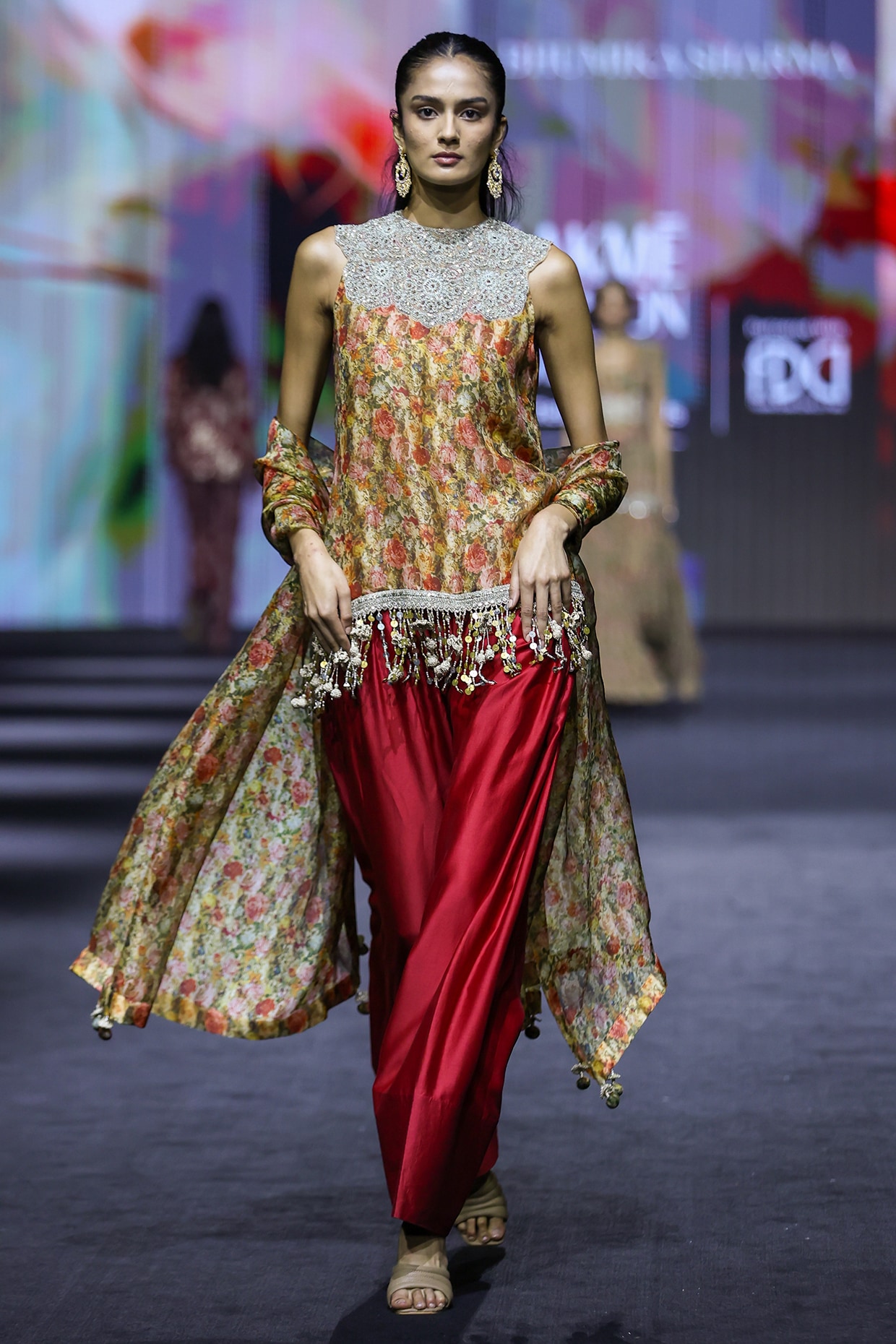 Bhumika Sharma Red Georgette Floral Embroidered Kurta Set