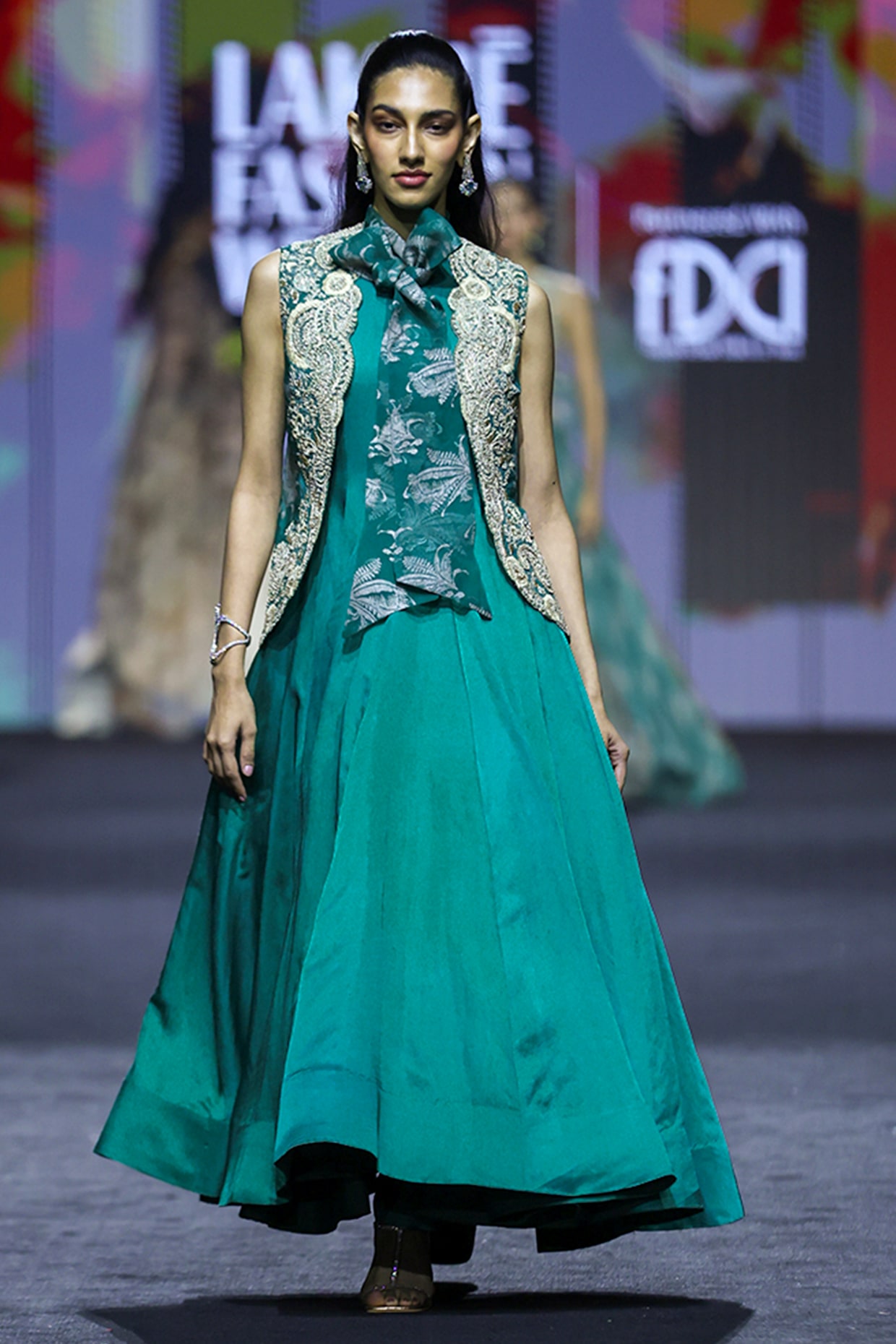Bhumika Sharma Teal Green Linen Satin Jacket Anarkali Set
