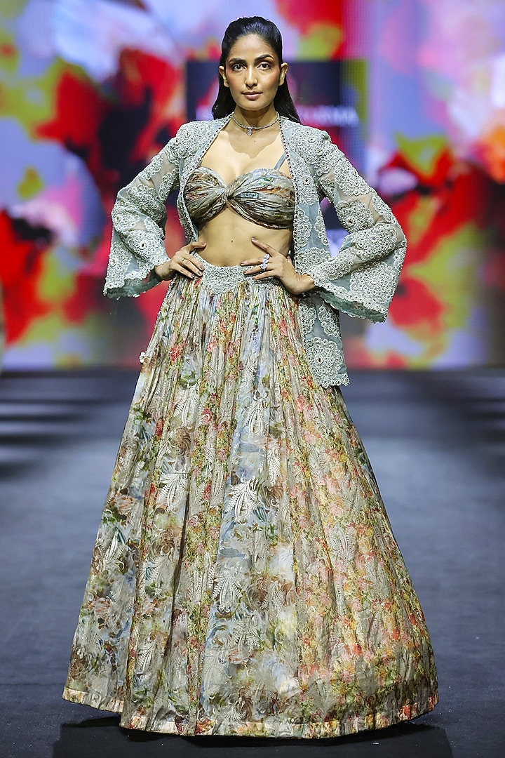 Nude Organza & Net Printed Skirt Set by Bhumika Sharma at Pernia's Pop Up Shop