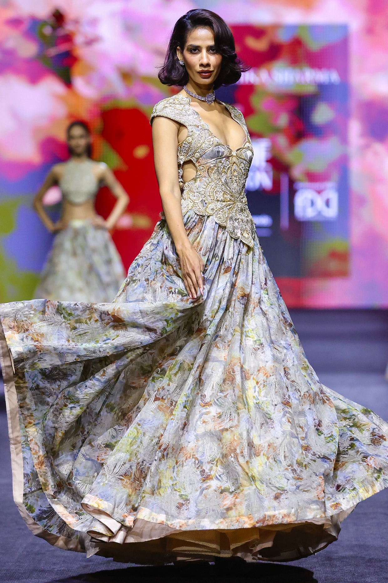 Bhumika Sharma Nude Organza Embroidered Anarkali