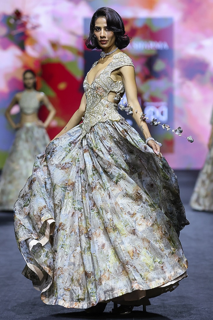 Nude Organza Embroidered Bridal Anarkali by Bhumika Sharma at Pernia's Pop Up Shop
