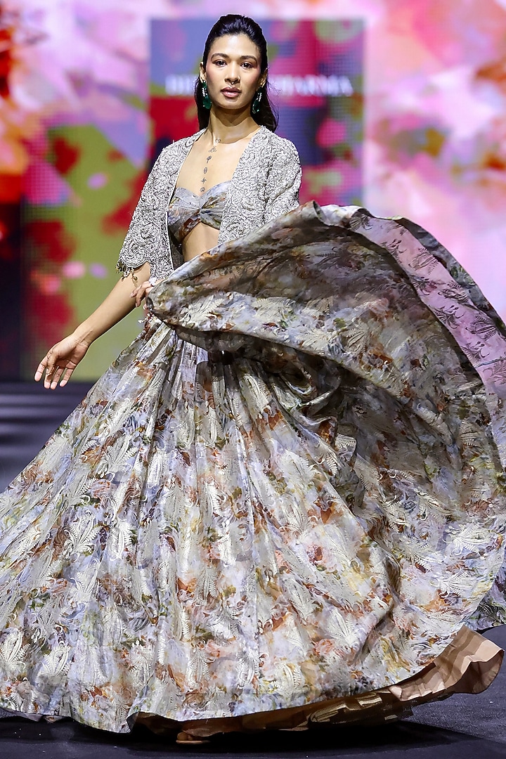 Nude Organza Printed Skirt Set by Bhumika Sharma at Pernia's Pop Up Shop