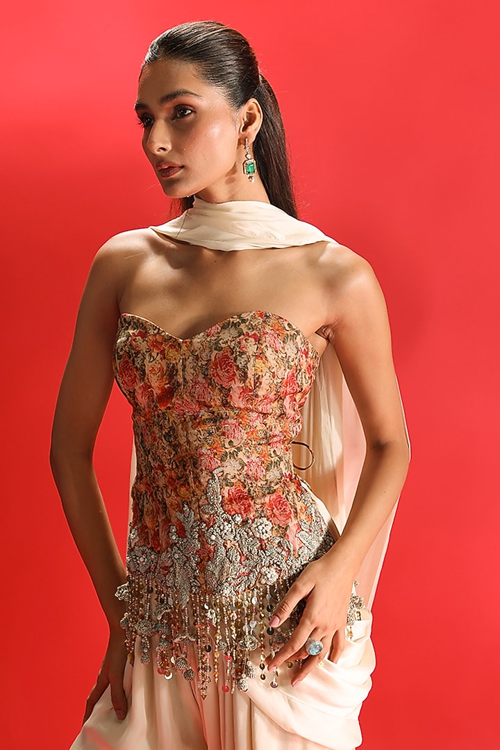 Multi-Colored Satin Organza Floral Embroidered Kurta Set by Bhumika Sharma at Pernia's Pop Up Shop