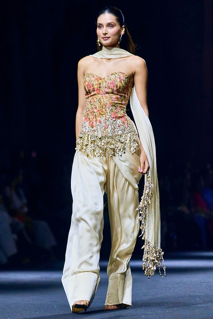 Multi-Colored Satin Organza Floral Embroidered Kurta Set by Bhumika Sharma at Pernia's Pop Up Shop