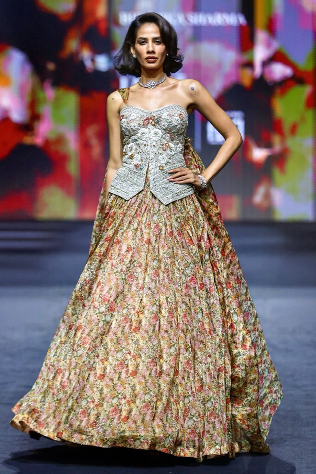 Bhumika Sharma Multi-Colored Organza Floral Printed Lehenga Set