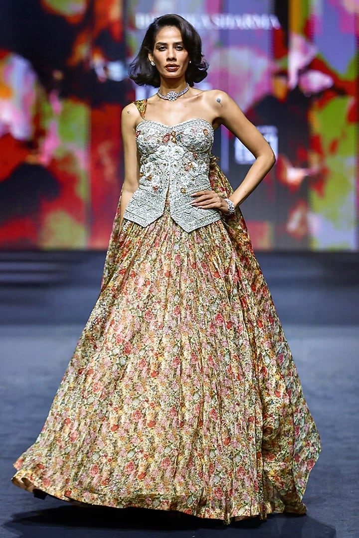 Multi-Colored Organza Floral Printed Bridal Lehenga Set by Bhumika Sharma at Pernia's Pop Up Shop