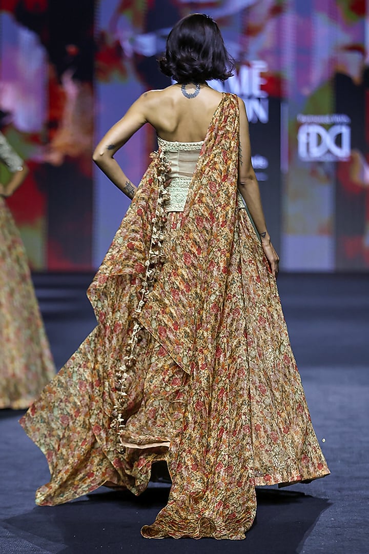 Multi-Colored Organza Floral Printed Bridal Lehenga Set by Bhumika Sharma at Pernia's Pop Up Shop