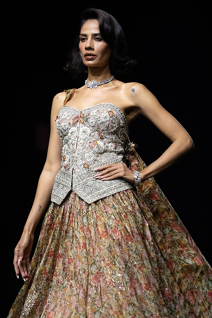 Multi-Colored Organza Floral Printed Bridal Lehenga Set by Bhumika Sharma at Pernia's Pop Up Shop